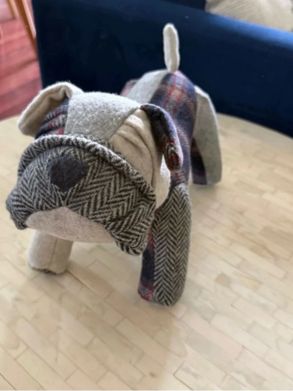 Muji Plaid & Herringbone Plush Dog Toy - Gray/Blue/Red